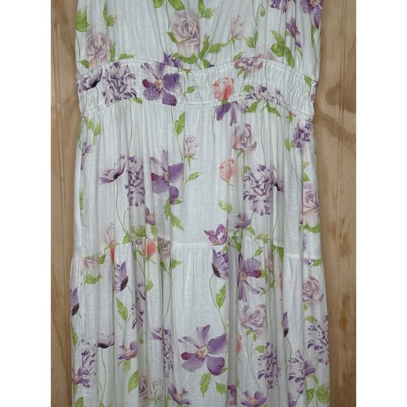 Biltmore Medium Linen Rayon Dress Ruffle StrapsTiered Pockets Cottagecore - Picture 5 of 10